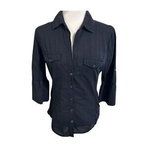 James Perse Contrast Panel Fitted Button Down Shirt Black Size 3 (L) - See size